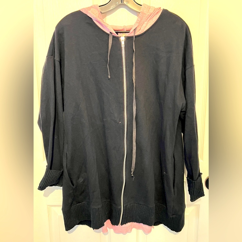 PETE Collections Women’s Mixed Media Black & Pink Full Zip Hoodie Size L